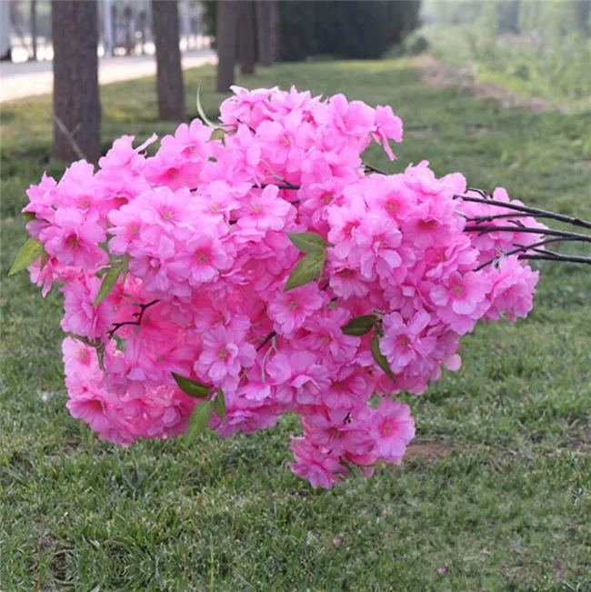 new pink 03 18 шт., искусственные ветки цветущей вишни, искусственные стволы сакуры, больше головок для цветов, 12 цветов для украшения свадебного дерева сакуры - Цвет: new pink 03