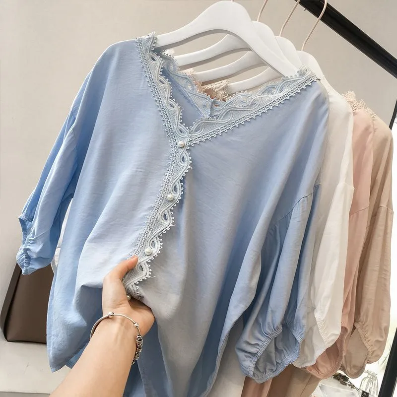 Женская кружевная блузка размеры до 4xl Женские топы и блузки с рукавом локтя