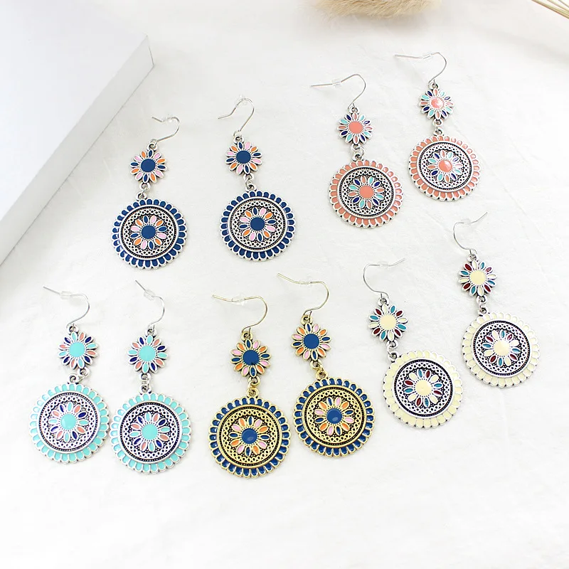 Круглые серьги с подвеской в стиле ретро маленькие ромашки резные капельки