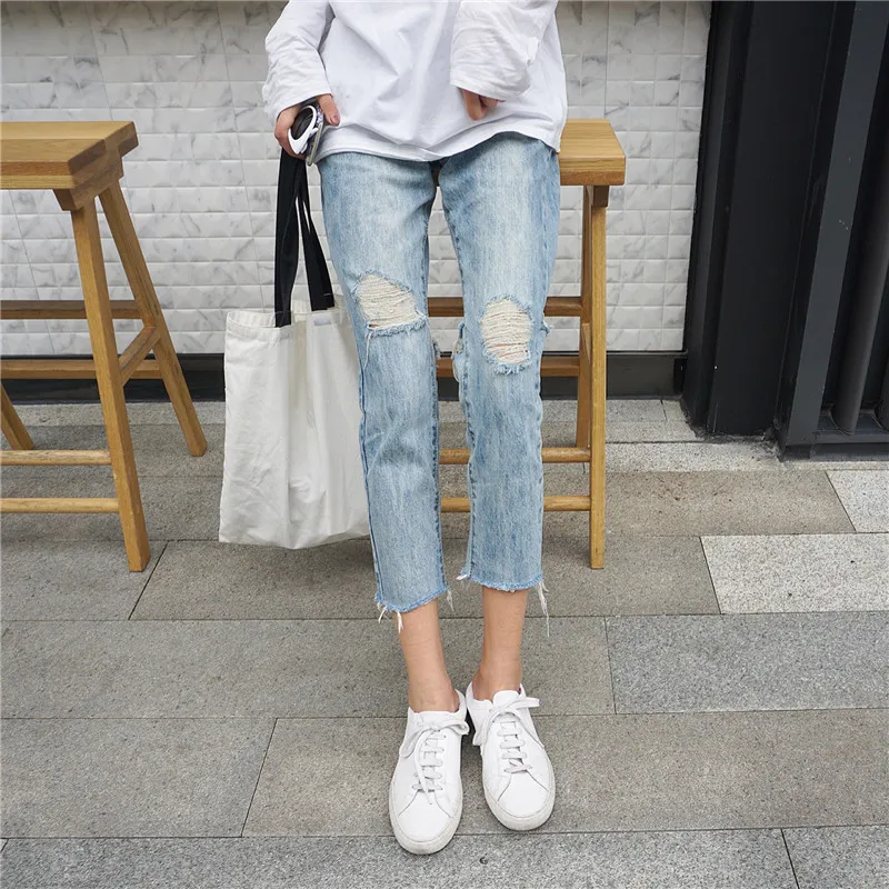 2018 Новые весенние и летние корейские брюки ulzzang Harajuku прямые джинсовые штаны с