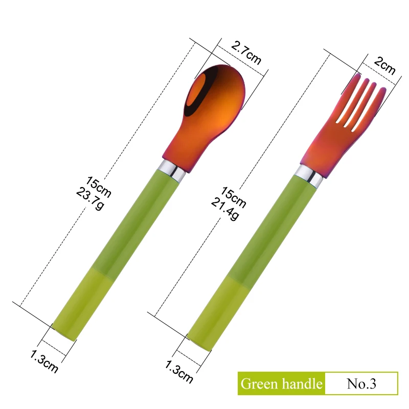 Green-rainbow 1 set Детский набор ложек и вилок 2 шт. детская посуда креативные портативные серебряные столовые приборы PP ложки с ручкой набор вилок Детские Обучающие инструменты - Цвет: Green-rainbow 1 set
