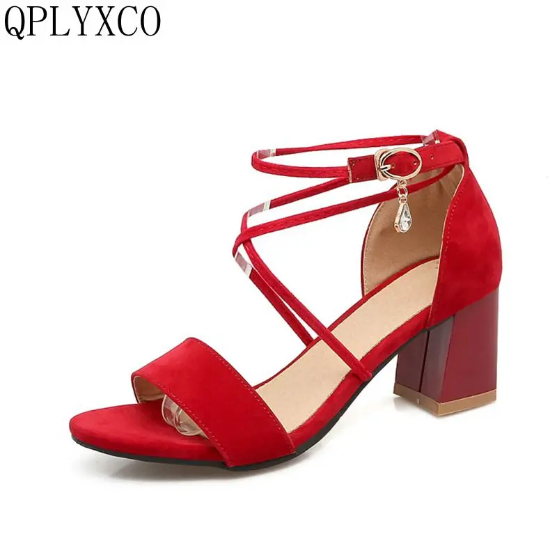 

QPLYXCO Plus sale Big Size 32-46 Women Sandals Summer Ankel Strap open toe High Heels Party Wedding Shoes Woman Footwear 88-16