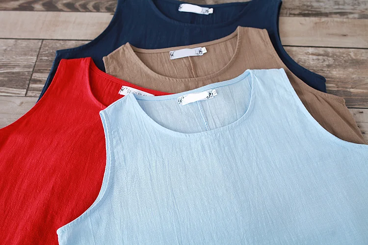 Женское льняное платье без рукавов размера плюс сплошного цвета на лето 2020 |