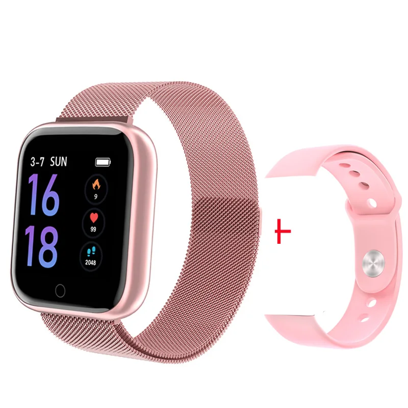 steel pink Розовые Смарт-часы для женщин и девушек, спортивные фитнес-трекер, пульсометр, измеритель артериального давления, Мужские t умные часы, мужские IP67 водонепроницаемые - Цвет: steel pink