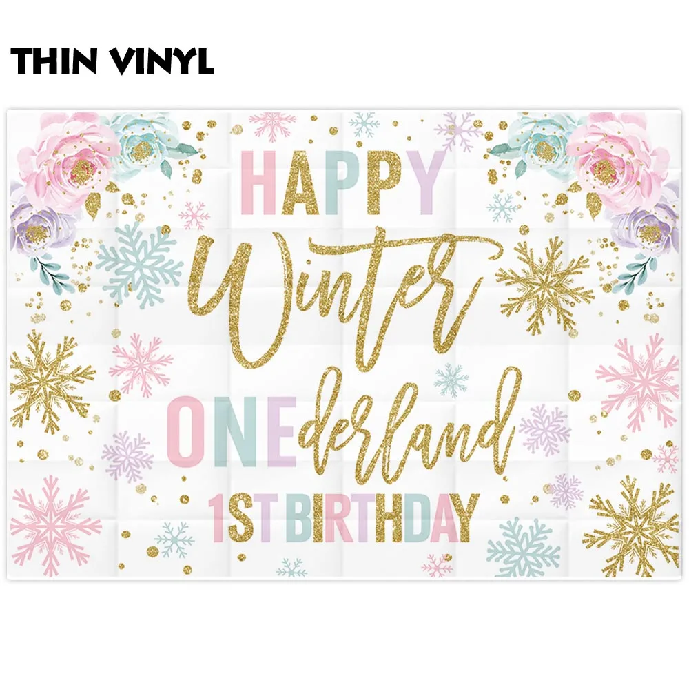 Allenjoy photography background winter onederland 1st birthday snowflake pastel golden children party photographic backdrop | Электроника