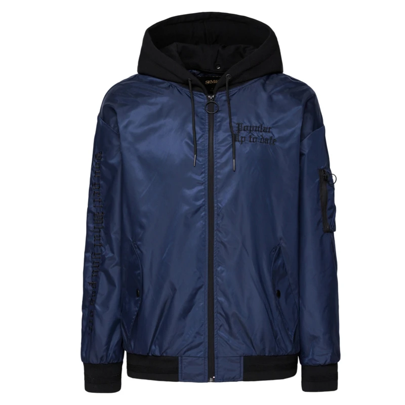 

SEMIR Men Embroidered Hooded Jacket Full-Zip Men Outdoor Jacket Lined Drawstring Hood Windbreaker Pocket Winter