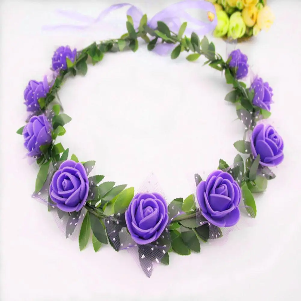 Women Flower Headband Wedding Floral Hair band Party Prom Festival Decor Girls Wreath Head Purple | Детская одежда и обувь