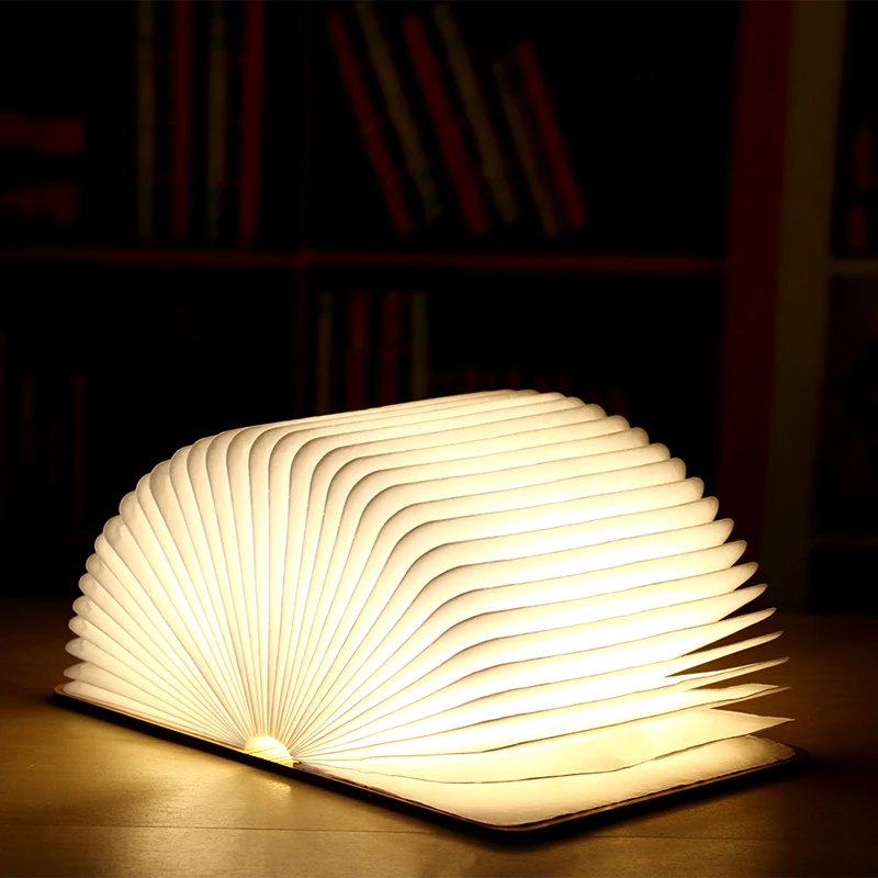 [LTOON] Wooden Folding Book LED Nightlight Art Decorative Lights Desk/Wall Magnetic Lamp White/Warm White New Year's gift