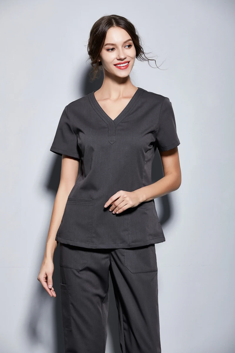 New Women's Medical Black Scrubs Ladies' Short Sleeve Scrub Uniforms Set Dental Clinic Fancy Design Surgical Clothes Slim Fit