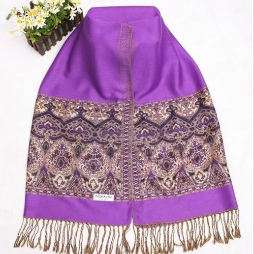 Фиолетовые пашмины 100% кашемировые женские шарфы пейсли цветочный стиль палантин