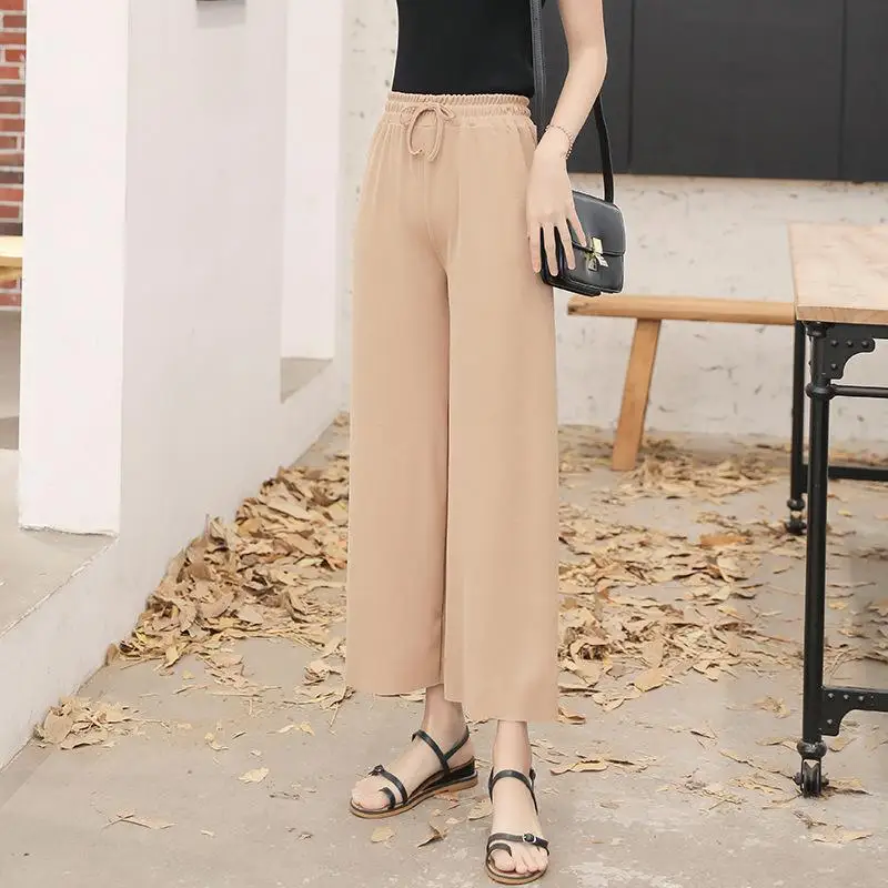 Женские повседневные брюки с высокой талией Yfashion трикотажные широкими штанинами