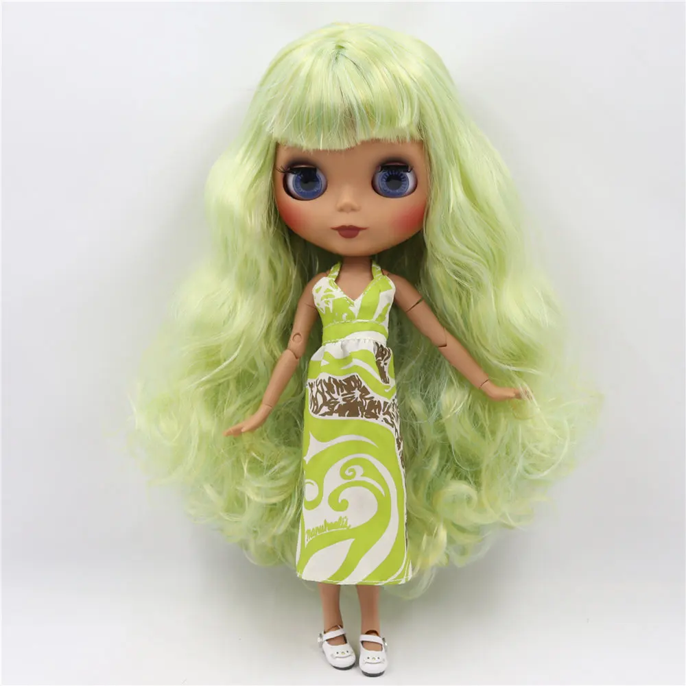Ледяной DBS Blyth кукольные 1/6 BJD из черной кожи Матовые шарнирное тело зеленые волосы