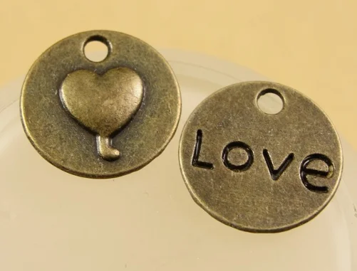 

100pcs charm love pendant 15MM 1.2g Antique bronze Accessories Handmade earrings bracelet necklace Jewelry Making DIY