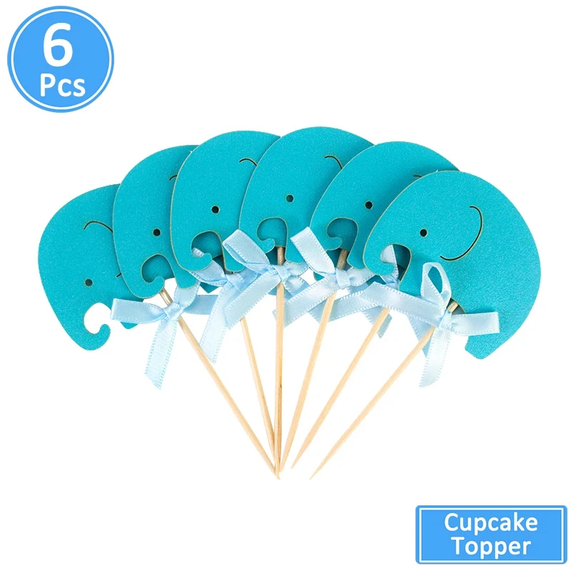6pcs blue topper Babyshower мальчик девочка слон кекс Топпер Baby Shower Photo Booth Реквизит пол Показать аксессуары для фотобудки - Цвет: 6pcs blue topper