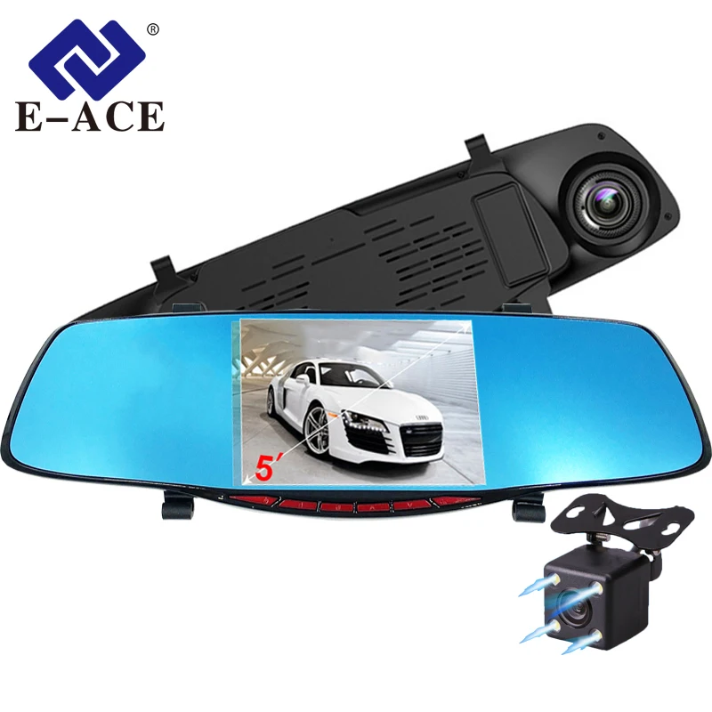 E-ACE Видео Registratory Full HD 1080 P Автомобильный Видеорегистратор Камера Avtoregistrator Зеркало Заднего Вида Цифровой Видео Рекордер с Двумя Объективами Тире Видеокамеры