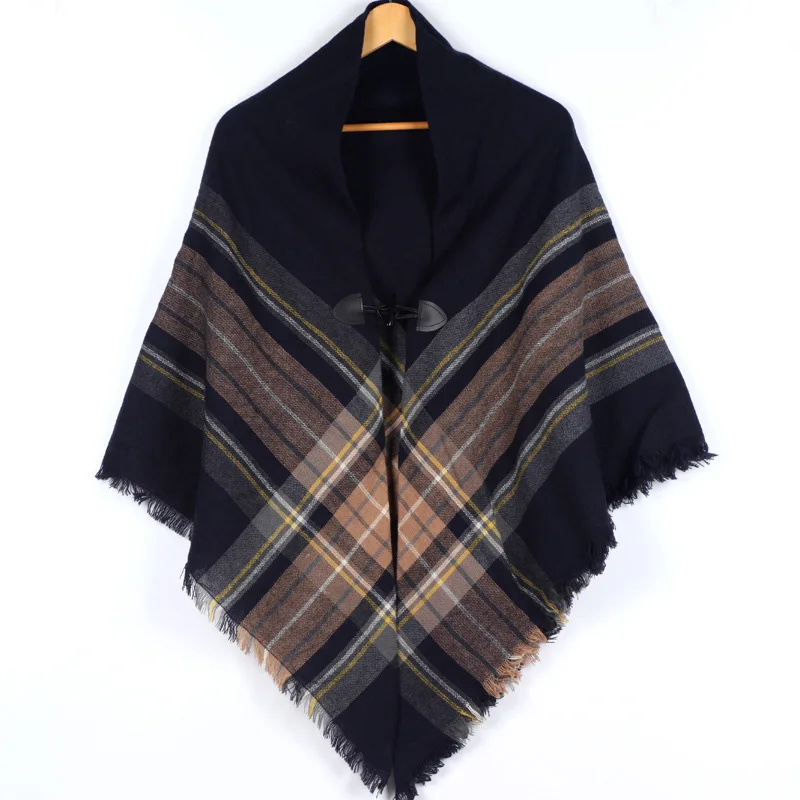 NAVY BLUE Дизайн, зимняя накидка, Пашмина для женщин, шарф, роскошный бренд, треугольник, плед, теплые кашемировые шарфы, шали, обёрточная бумага, s с кнопкой - Цвет: NAVY BLUE