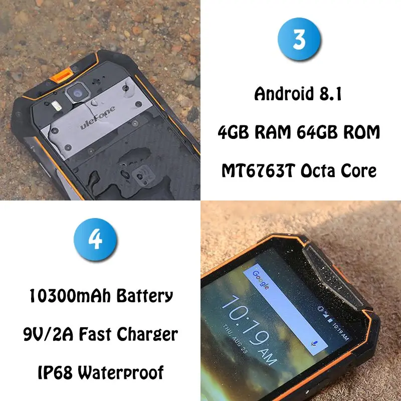Ulefone Armor 3 водонепроницаемый IP68 мобильный телефон 5 7 &quotFHD + Android 8 1 4 Гб 64 21MP NFC Face ID 10300