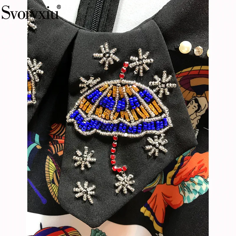 Женское короткое платье с зонтиками Svoryxiu, черное элегантное винтажное платье, расшитое бисером, с полурукавами для вечеринки на лето