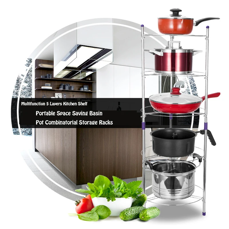 Multifunction 5Layers Kitchen Shelf Portable Space Saving Basin Pot Combinatorial Storage Racks Durable Sundry Organizer Holders | Дом и сад