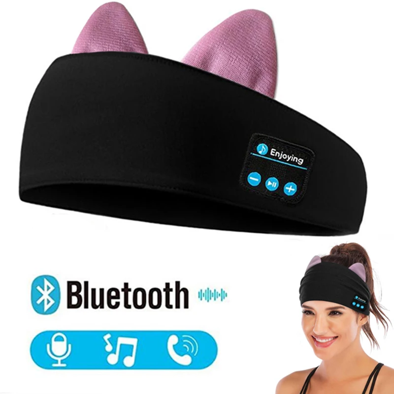 JINSERTA кошачьи наушники беспроводные стерео Bluetooth наушники маска для сна держатель телефона мягкие наушники для сна Музыкальная гарнитура