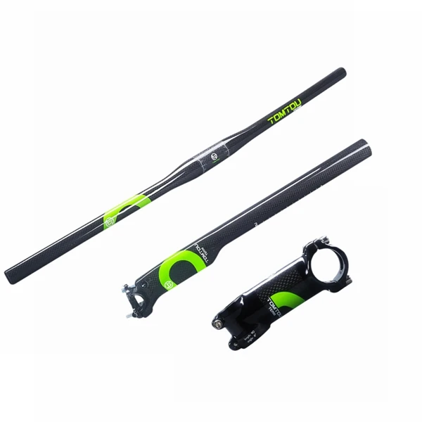 Flat Handlebar Sets TOMTOU горных велосипедов руль комплект углеродного волокна горизонтальный/один-образный руль+ нарушая ветер+ подседельный стволовых зеленый-TC2T09 - Цвет: Flat Handlebar Sets