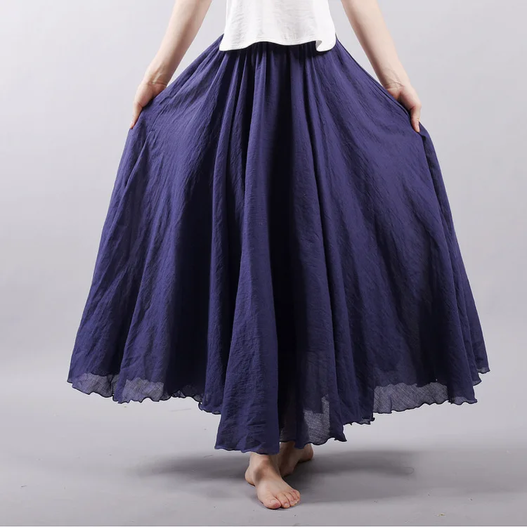 Летние юбки 2018 Boho Для женщин Хлопок Лен Длинные эластичный пояс плиссированные