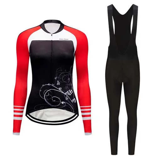 jersey and pants Осенняя Женская велосипедная одежда, костюм для велоспорта, комплект одежды для велоспорта, профессиональная гелевая накладка, одежда для велоспорта, mtb комплект велосипедной одежды, платье, форменные штаны - Цвет: jersey and pants