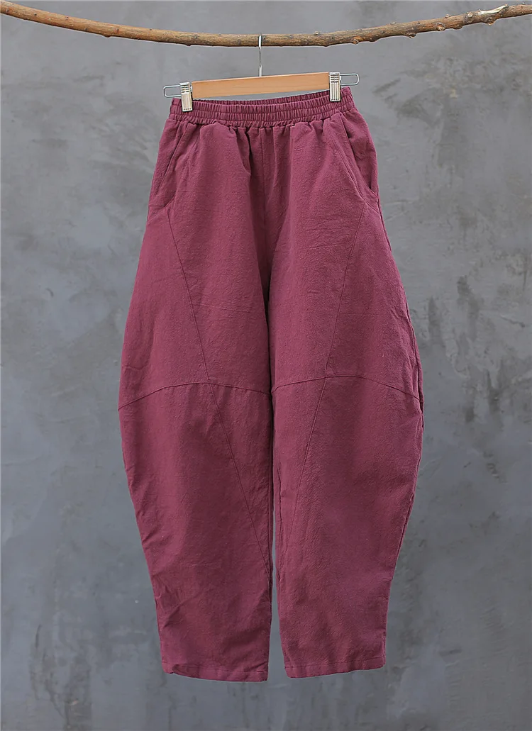 

New Cotton and linen women's wear trousers sand washed linen pantalon femme cross stitching comfortable Hallen trousers 6 colors