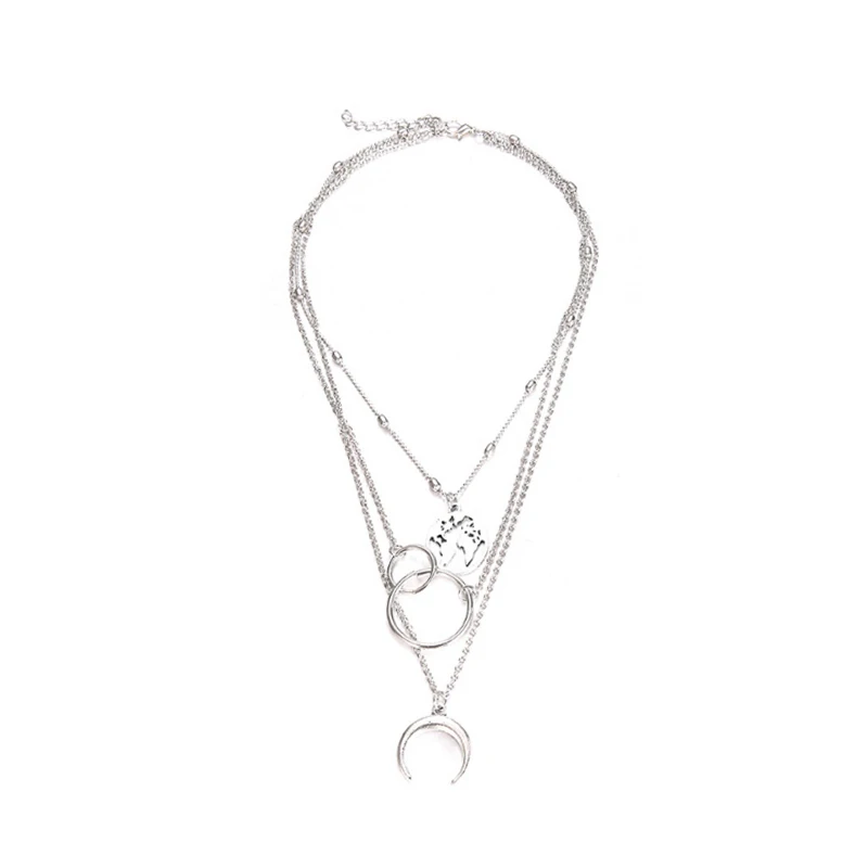 Silver Для женщин Приморский Мода ретро Лидер продаж SilverPendant цепочки и ожерелья регулируемые подарки Изящные Луна круг карта мира 1 шт - Окраска металла: Silver