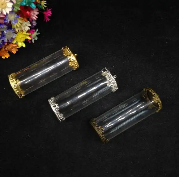 

20pcs 40*15mm open tube jars glass globe button two flower base set glass bottle glass viall pendant fashion necklace glass dome