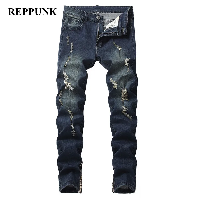 Новинка 2018 высокая уличная одежда рваные джинсы мужские обтягивающие модные