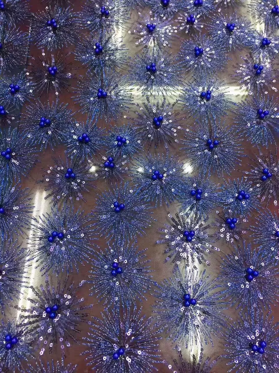 

Wholesale 2017 Latest African French Net sequins Lace with beads 5y.High Quality African Tulle Lace Fabric For Wedding K-SH1049A