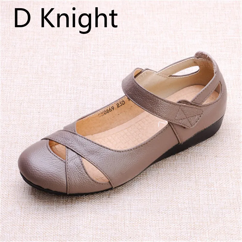 2021 Summer Shoes Women Genuine Leather Flat Sandals Comfortable Soft Hollow Hole Casual Mary Janes Ethnic Women's Shoes Sandals