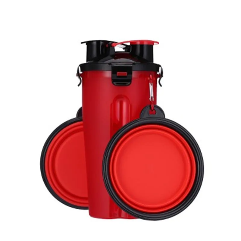 Red 4 2 в 1 бутылка для собак, кормушка для собак, складная миска для воды, для путешествий на открытом воздухе, хранение воды для кошек и собак - Color: Red 4