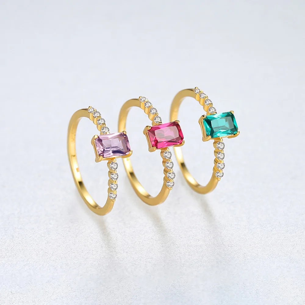 INALIS New Simple Engagement Finger Rings for Women 925 Sterling Silver Micro Paved CZ Stone Red Emerald Purple Crystal Bijoux | Украшения