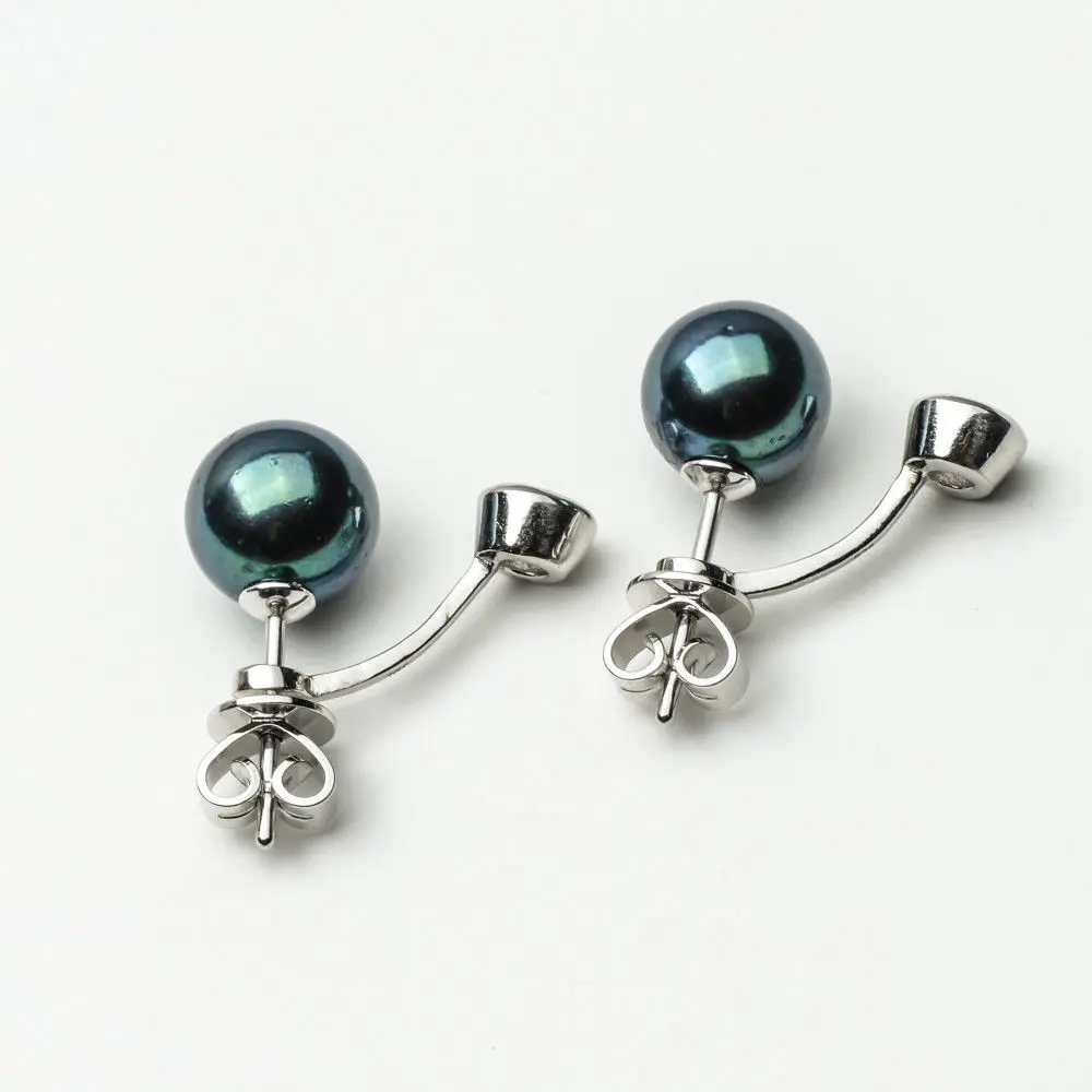 7.5-7.6mm Round Black Green Real Akoya Pearl Earrings 925 Sterling Silver | Украшения и аксессуары