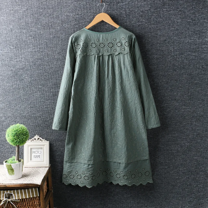 Кружево выдалбливают лоскутное вышивка хлопковое платье mori girl 2018 Весна|cotton dress|mori