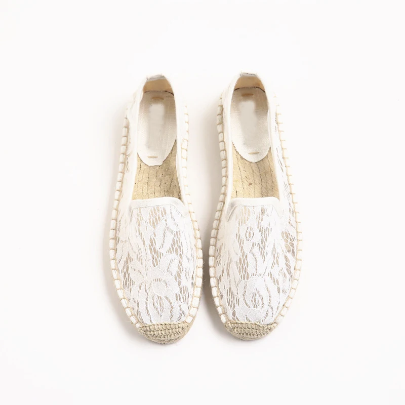 Fashion Ethnic Casual Espadrilles Black lace White Flat New Women Spring Printed Embroider Slip on Fishermen Hemp Rope Shoes | Обувь