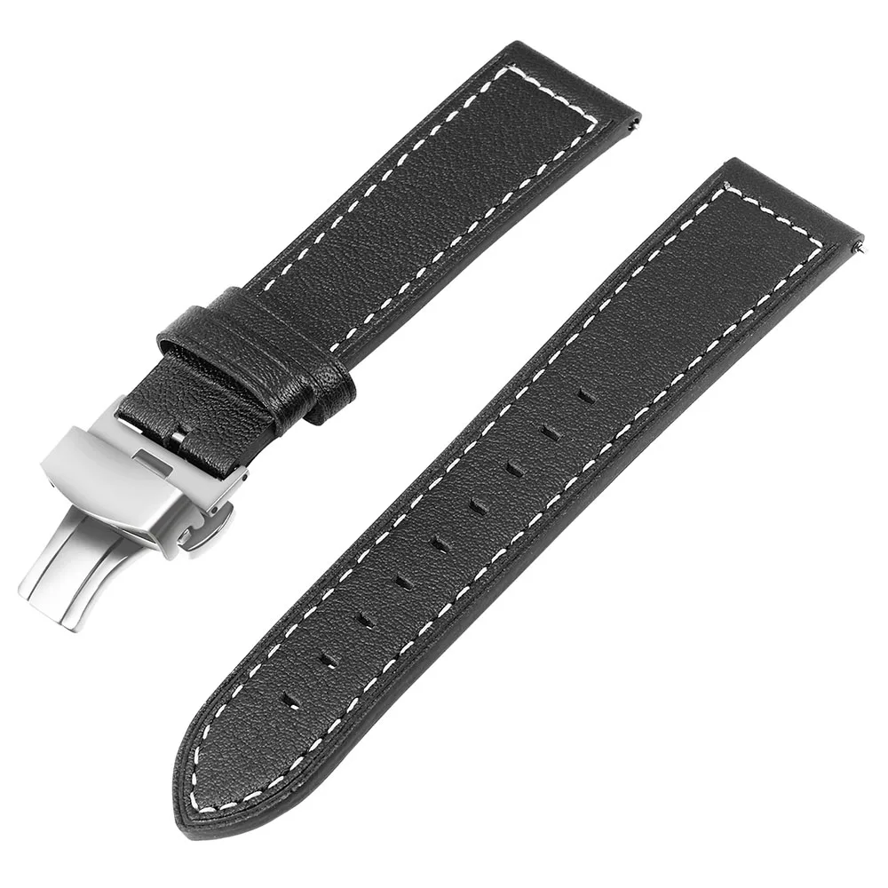 Ремешок для часов из натуральной кожи для samsung Galaxy Watch 42 мм 46 мм/Active/Active2 40 мм 44 мм быстросъемный ремешок с застежкой-бабочкой