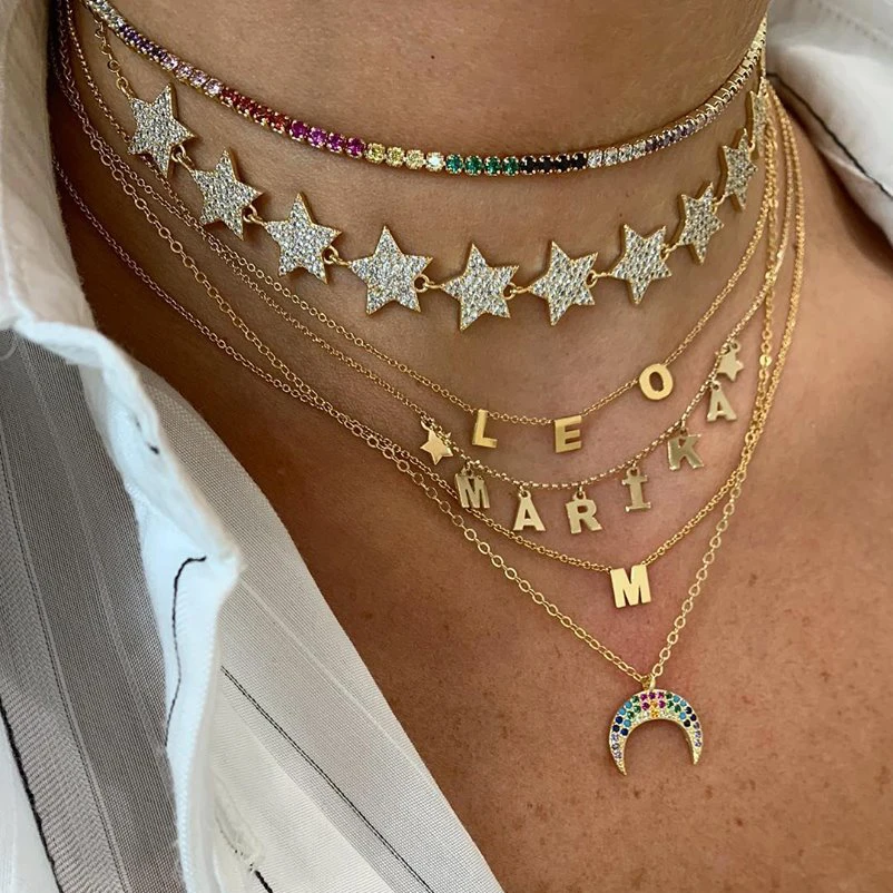 2021 позолоченное ожерелье с кулоном в виде звезды оптом из кубического циркония