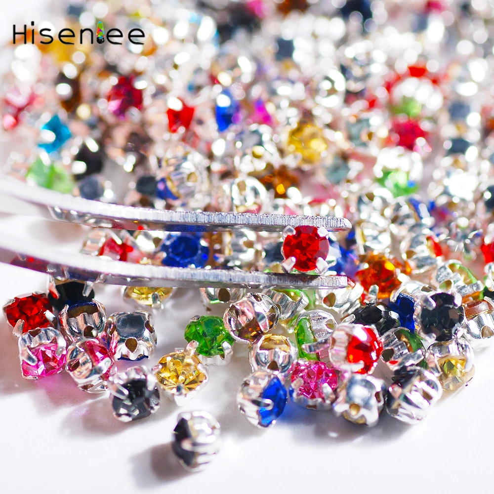 

3mm 144pcs 3D Super Shine Japanese Single Claw Drill Fashion Colorful Mini Square Silver Metal Bottom Glass Japanese Sweet Style