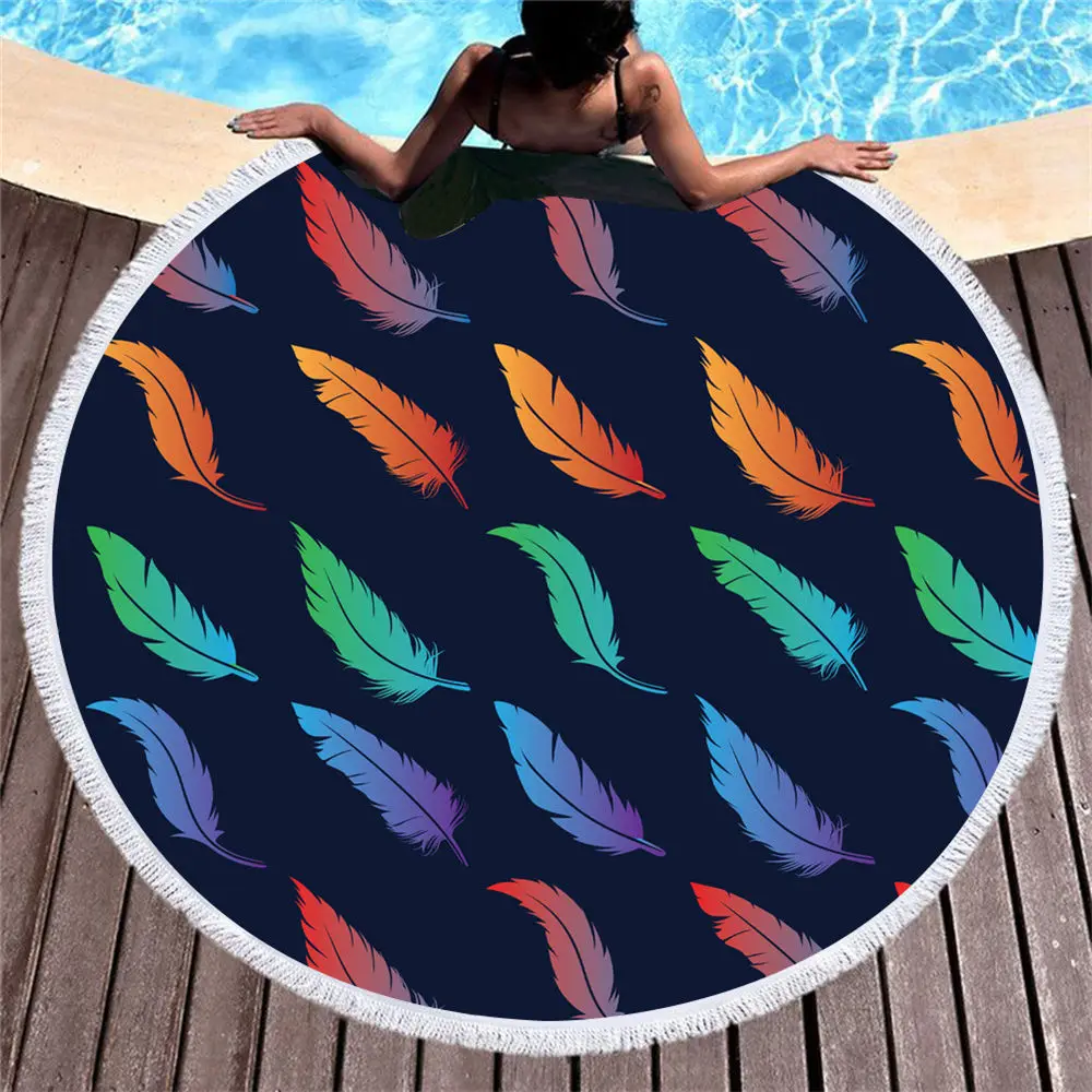 Принт &quotтропические растения&quot круглое пляжное полотенце листья цветы перо