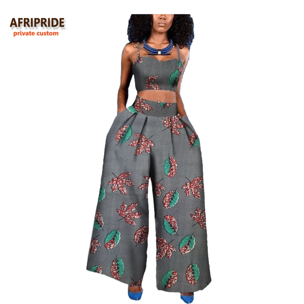 18 женщин 2 шт костюм Африканский стиль AFRIPRIDE Частный заказ без рукавов Холтер короткий топ+ лодыжки-длина широкие брюки костюм A722646 - Цвет: 192J