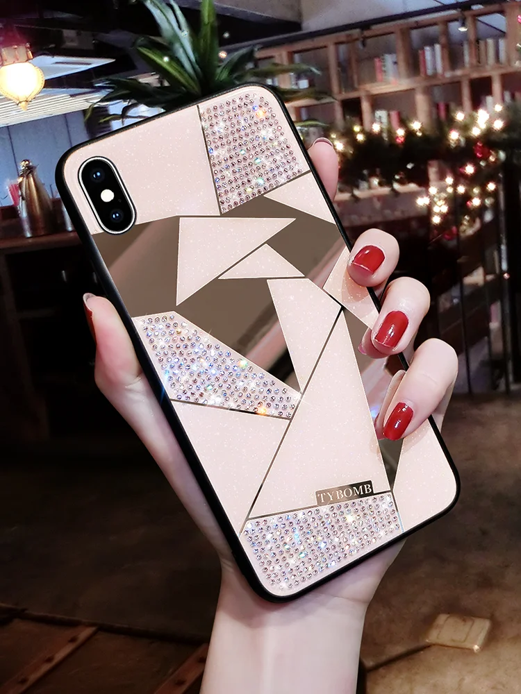 ONEPLANT роскошное творческое зеркало ромб чехол для iPhone X XR XS MAX 6 S Чехол для iPhone 7 8 Plus Модный чехол для бурения воды