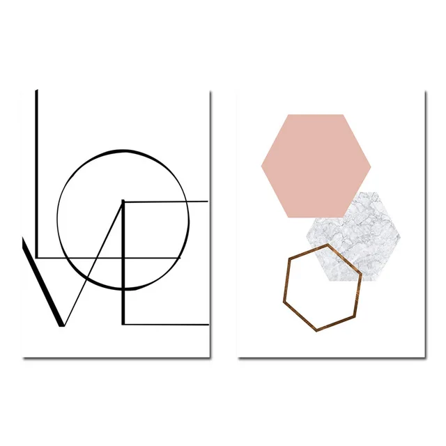 

Wall Decor Canvas Hexagon Graphic Abstract Painting Minimalist Nordic Poster Pictures Modern Home Decorations No Framed