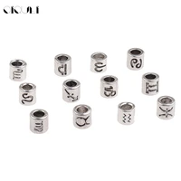 oiquei 10pcslots mixed antique silver color zodiac cylindrical beads big hole spacer beads for diy bracelet jewelry making