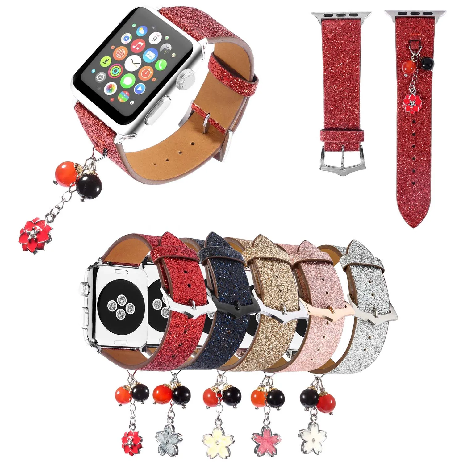 Ремешок кожаный блестящий для Apple Watch Series 3 2 1 38 мм 42 мм|Ремешки часов| |