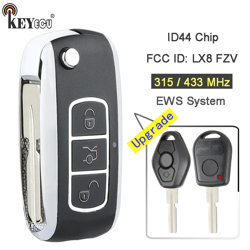

KEYECU 315/433MHz ID44 Chip EWS System Modified Flip Folding 3 Button Remote Key Fob for BMW Key 3 5 6 7 8 Series M3 M5 HU58