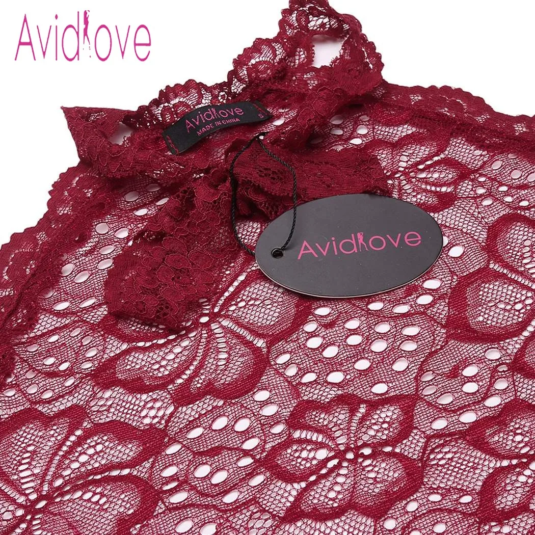 Avidlove новое нижнее белье сексуальное эротическое горячее Боди женское платье с бретельками на шее цветочное прозрачное кружевное Тедди сетчатая одежда для сна сексуальное нижнее белье