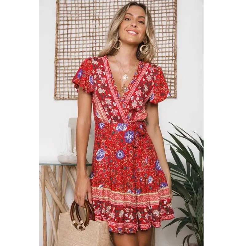 Мода 2019 новое летнее сексуальное женское мини платье с цветочным принтом и